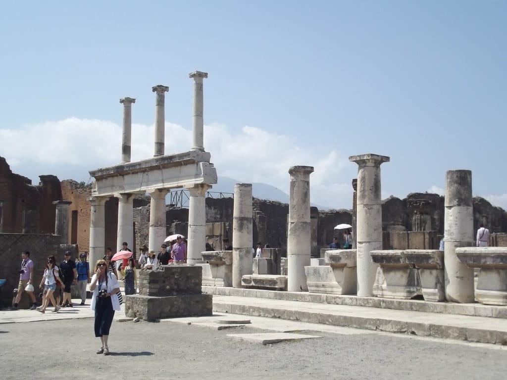 The Forum at Pompeii. The Villa of Cicero lies outside the city walls and, reburied in the 18th century, cannot be seen today.