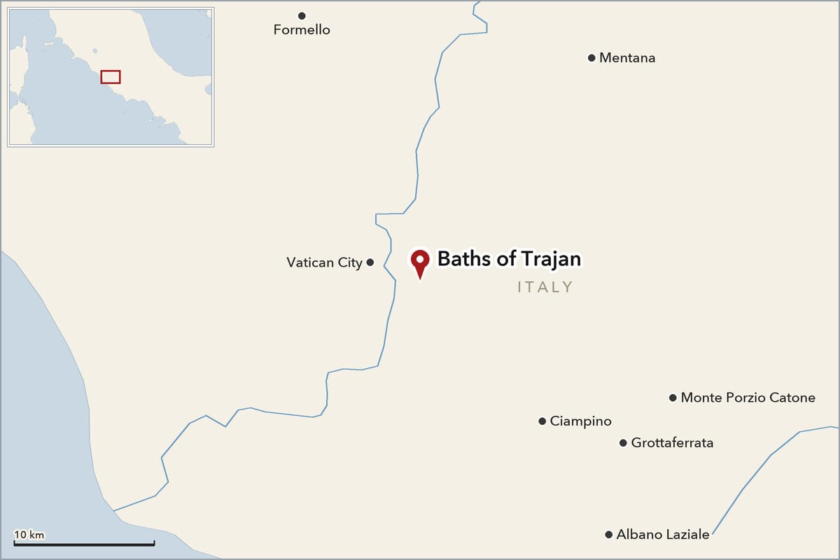 Map showing where Baths of Trajan is