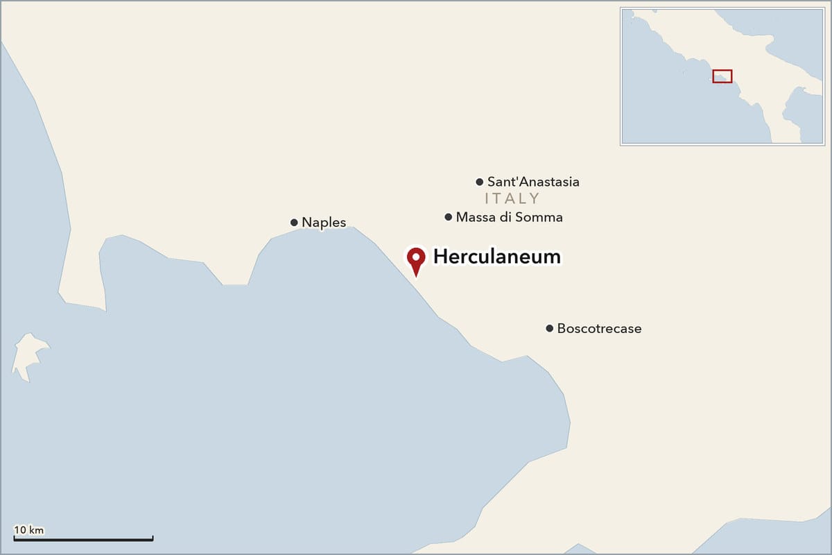 Map showing where Herculaneum is