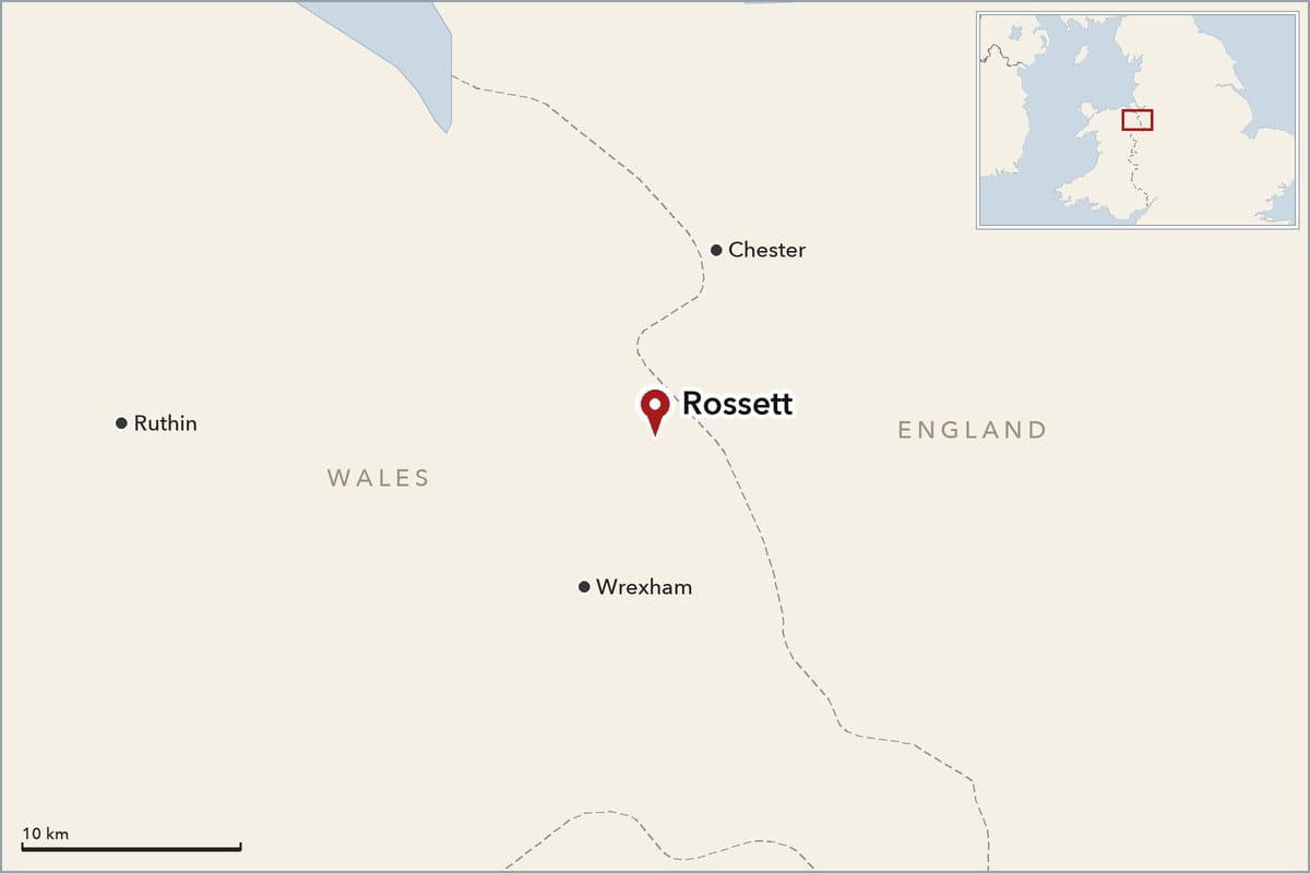 Map showing where Rossett is