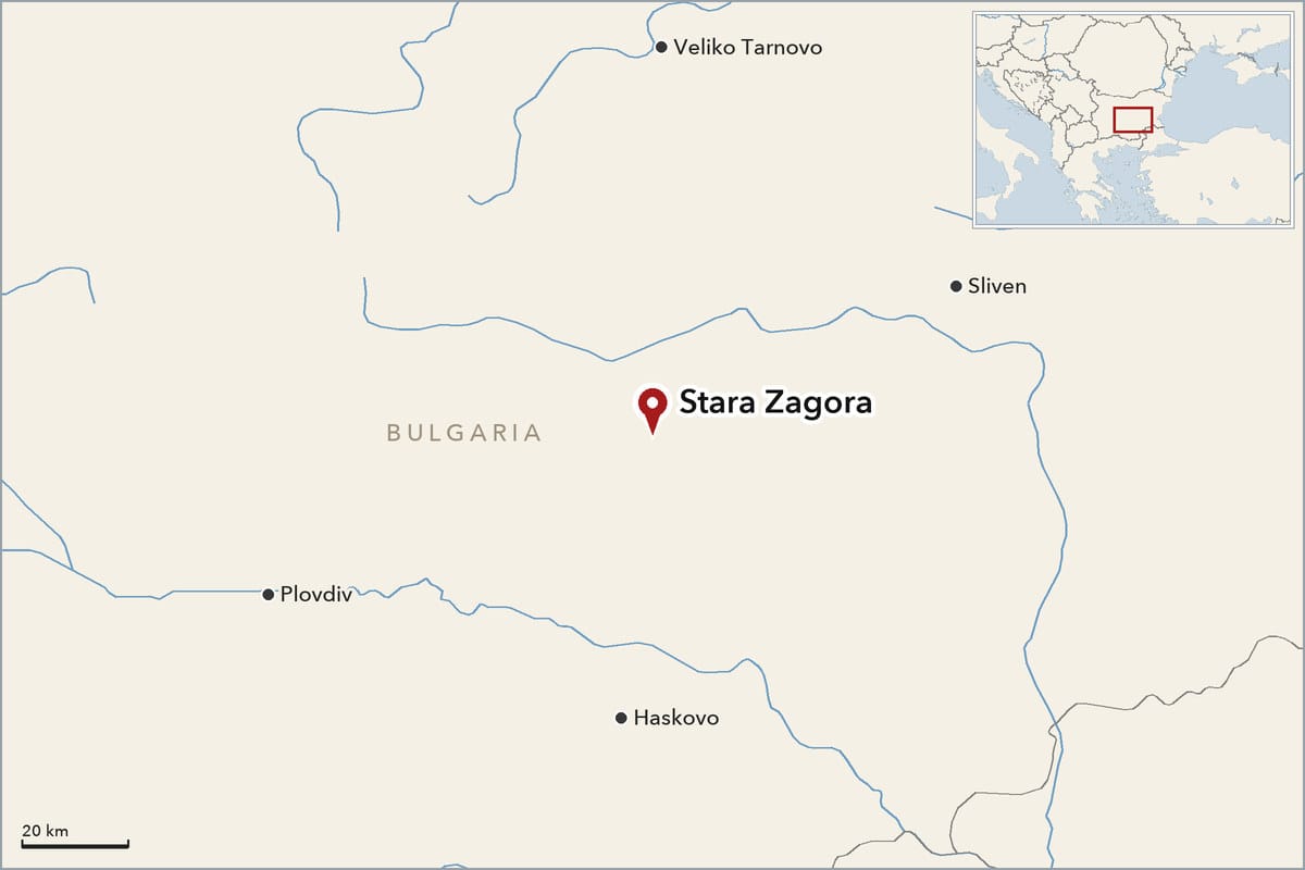 Map showing where Stara Zagora is