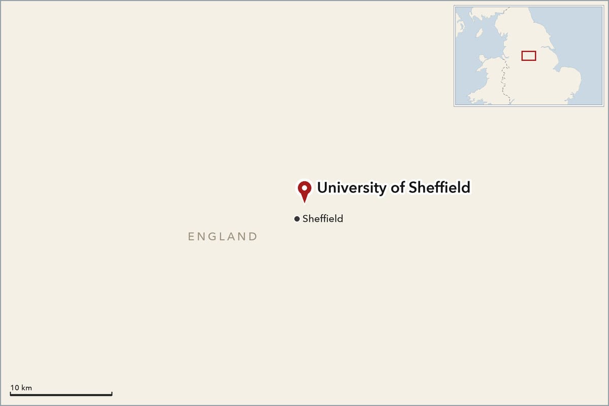 Map showing where University of Sheffield is
