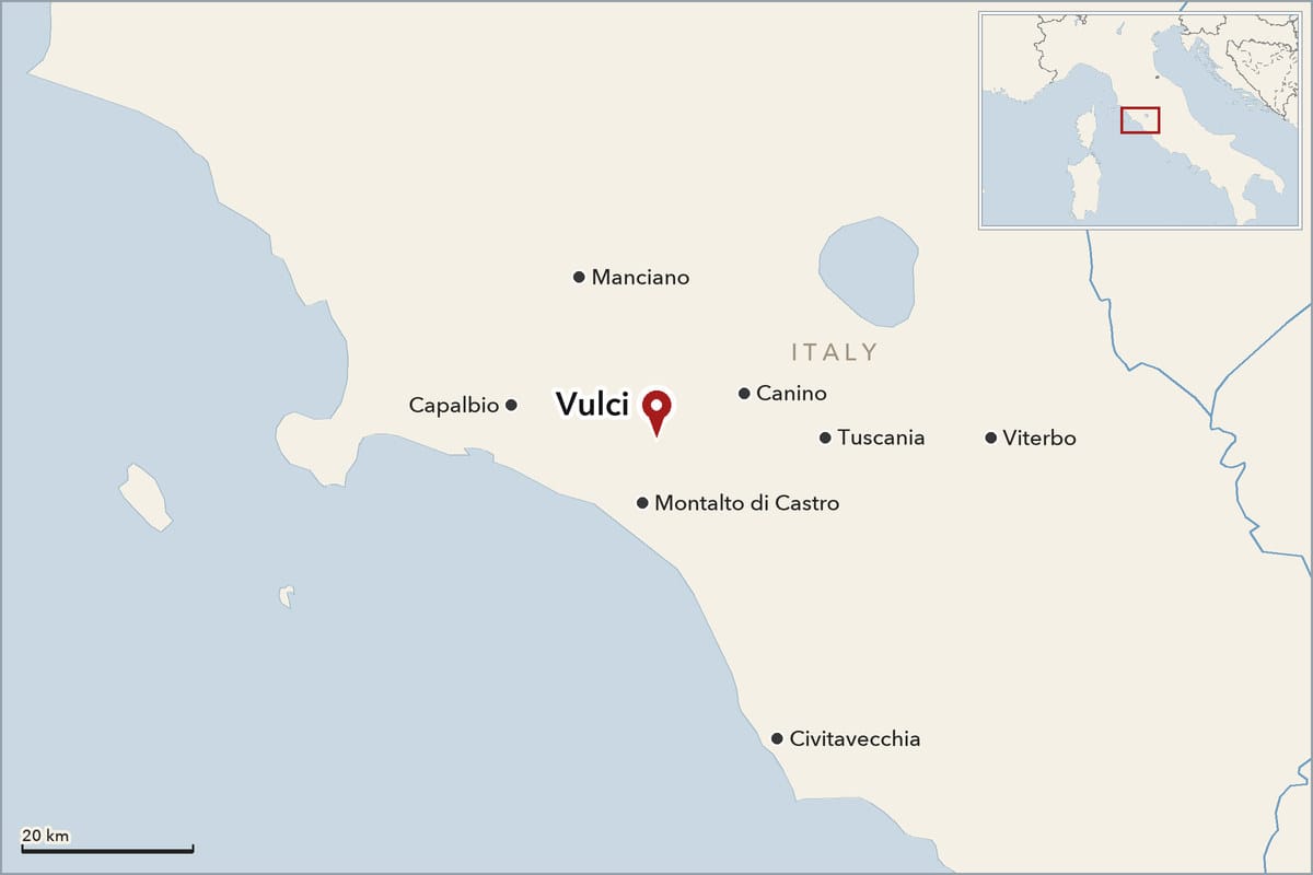 Map showing where Vulci is