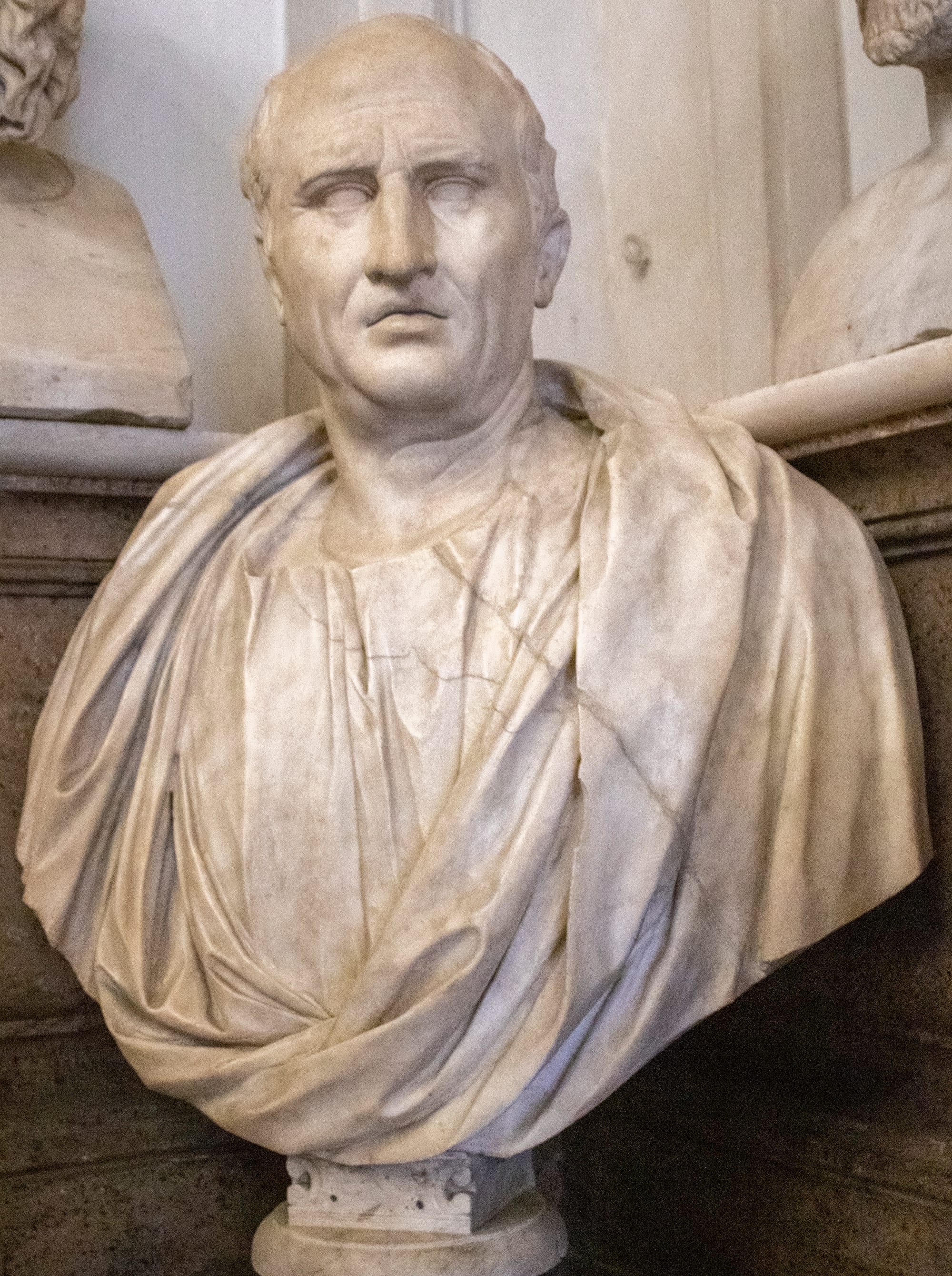 A marble portrait bust of Cicero in a museum collection